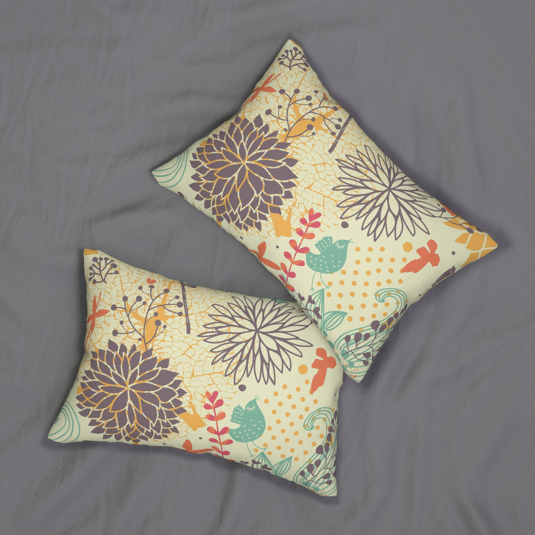 Birds in Flowers Spun Polyester Lumbar Pillow