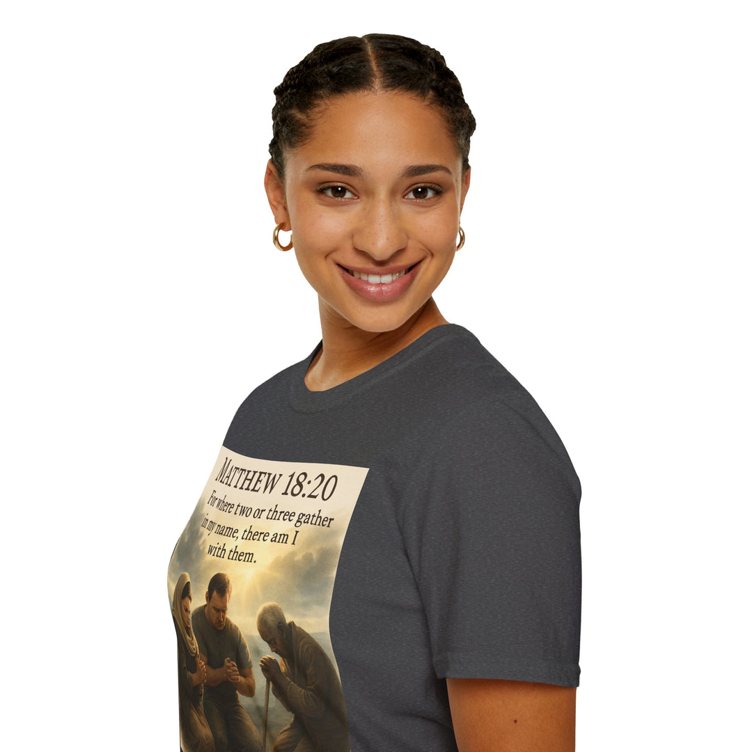 Christian Scripture T-Shirt — Matthew 18:20 and Isaiah 41:10 Faith Tee