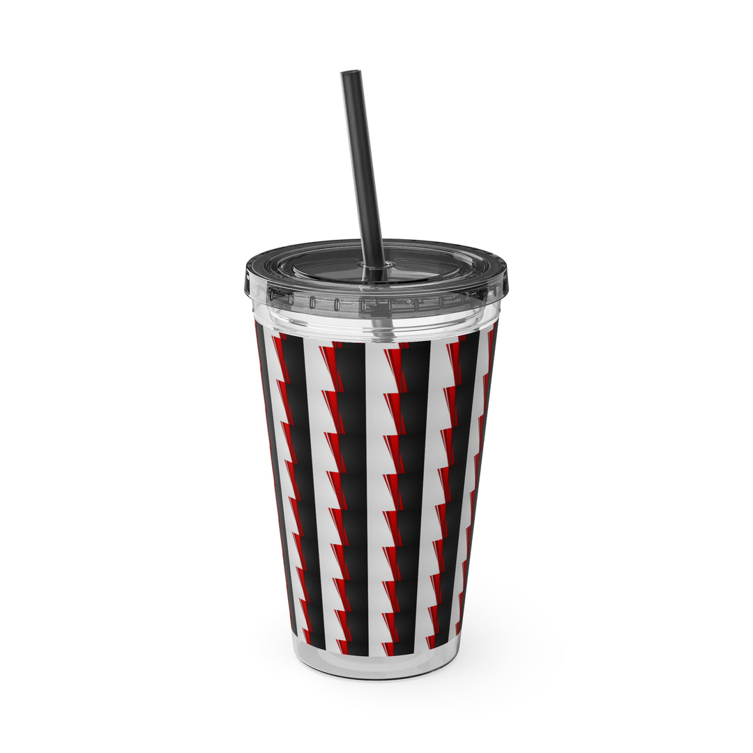 Classic Red Black Gray Sunsplash Tumbler with Straw, 16oz