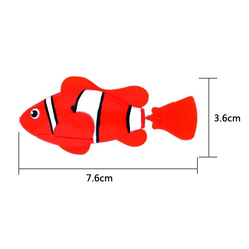 Red clownfish toy with measurements on a white background.