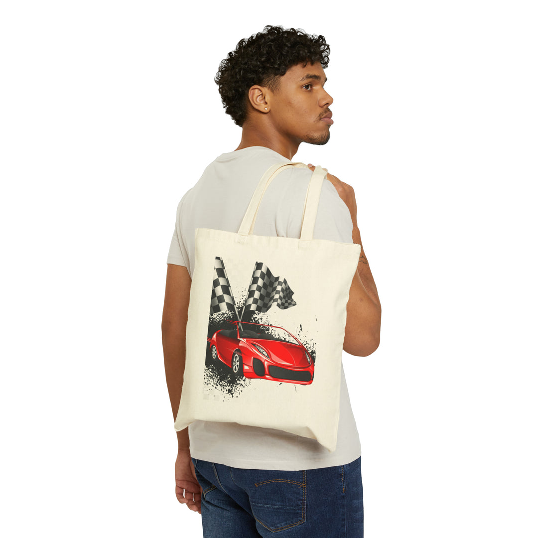Red Car Finish Line Flags Cotton Canvas Tote Bag