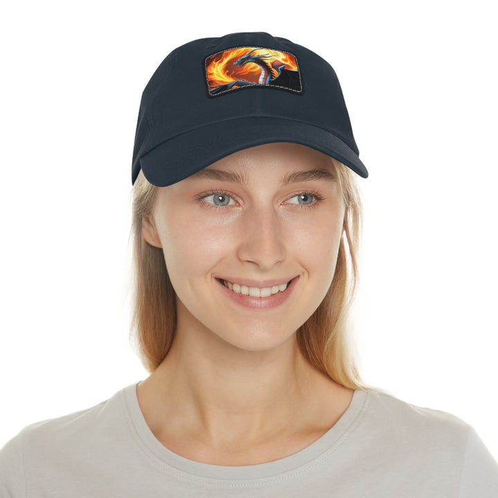 Dragon Fire Dad Hat with Leather Patch (Rectangle)