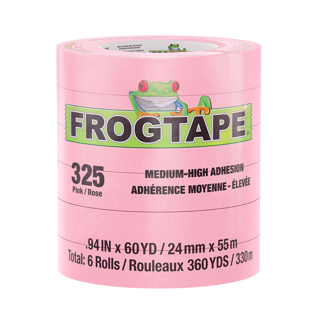 FrogTape CP 325 Medium-High Adhesion Masking Tape - 24MM x 55M x 12-Pack - Pink - Rated f/325F [105333]