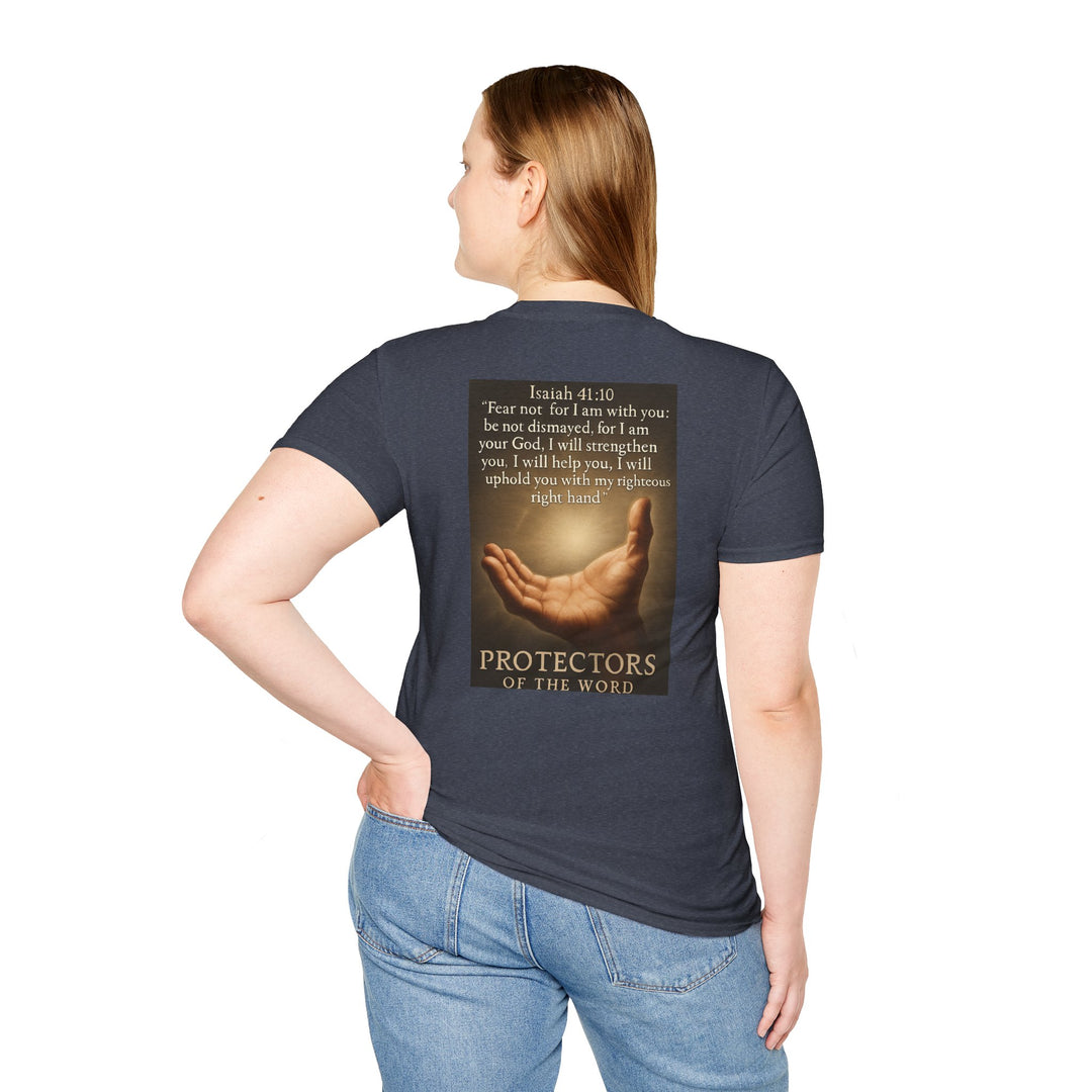 Christian Scripture T-Shirt — Matthew 18:20 and Isaiah 41:10 Faith Tee