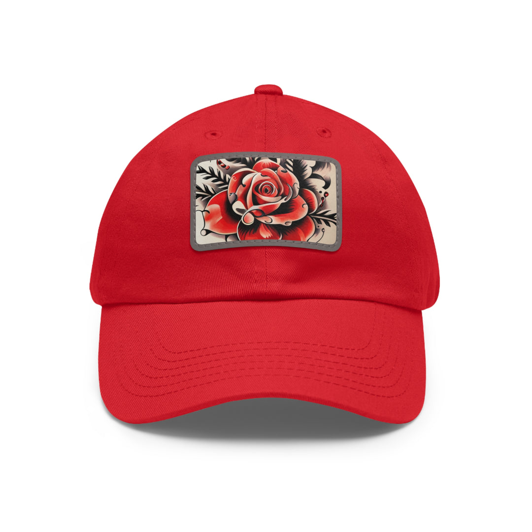 Rose Tattoo Style Dad Hat with Leather Patch (Rectangle)