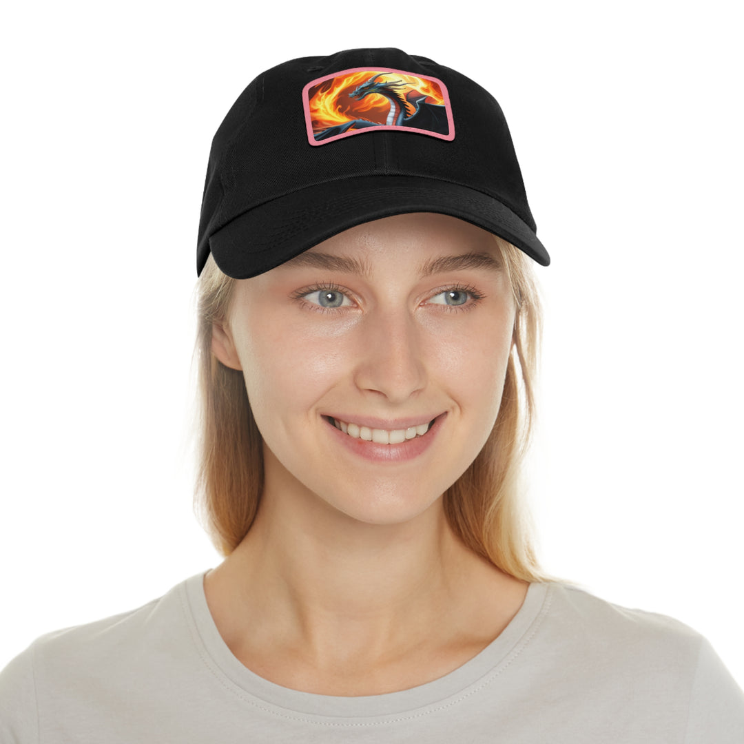 Dragon Fire Dad Hat with Leather Patch (Rectangle)