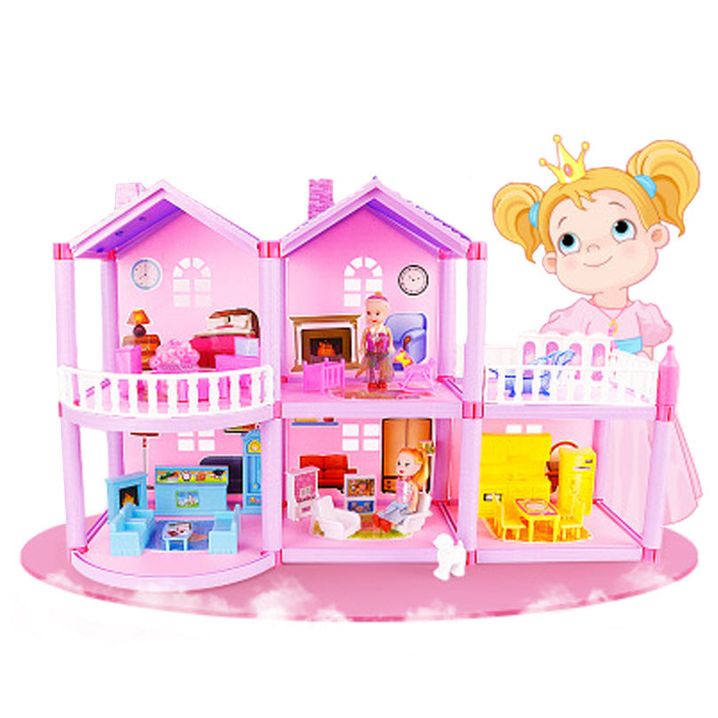 Toy dollhouse with a princess figure on a white background.
