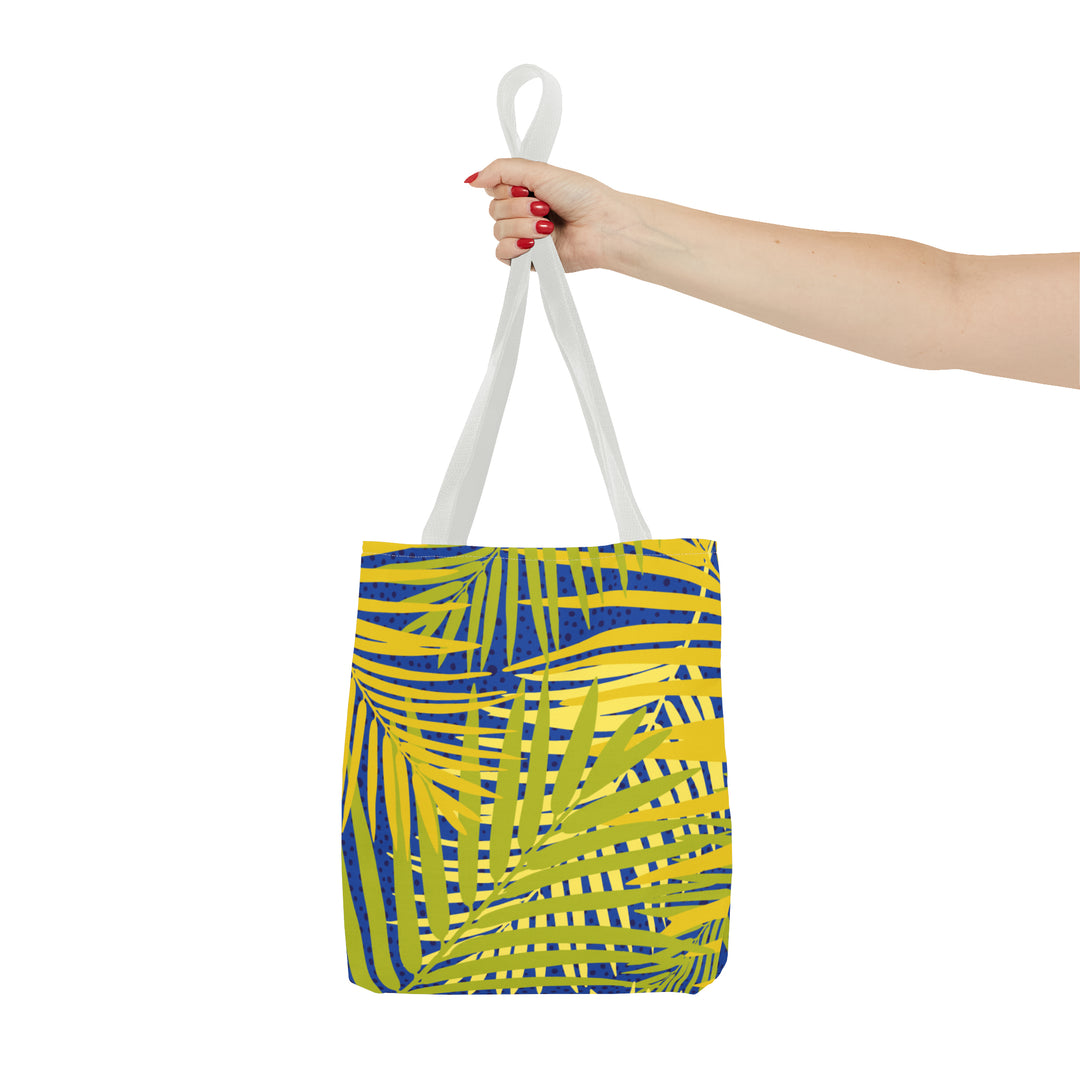 Green Leaves Pattern Over Blue Tote Bag (AOP)