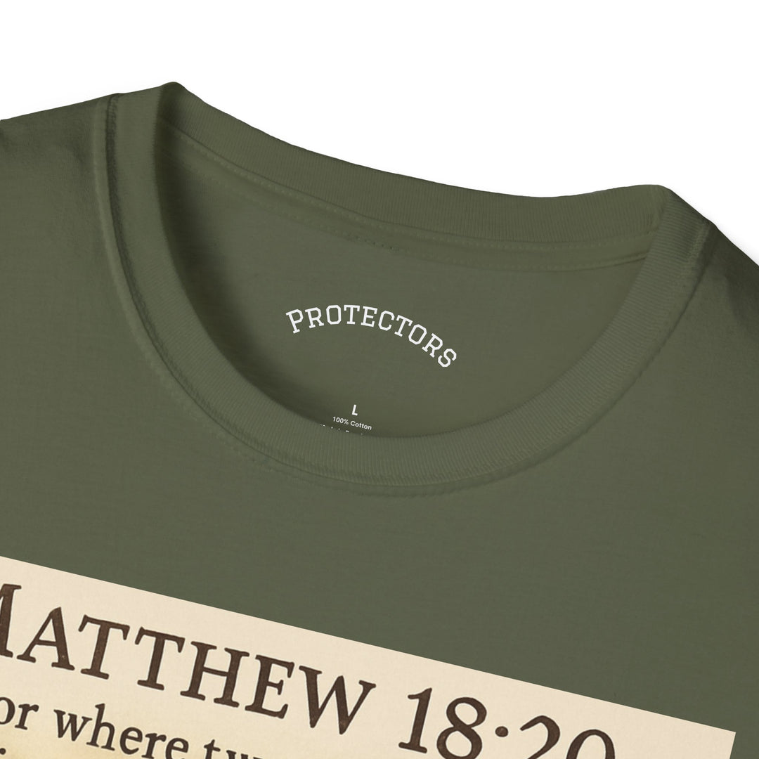 Christian Scripture T-Shirt — Matthew 18:20 and Isaiah 41:10 Faith Tee
