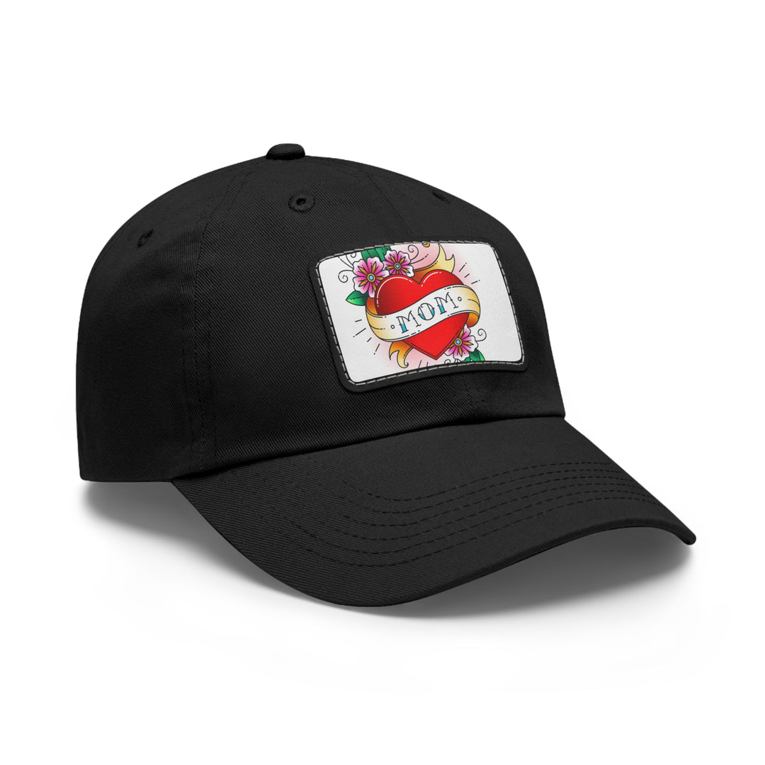 Mom Heart Dad Hat with Leather Patch (Rectangle)