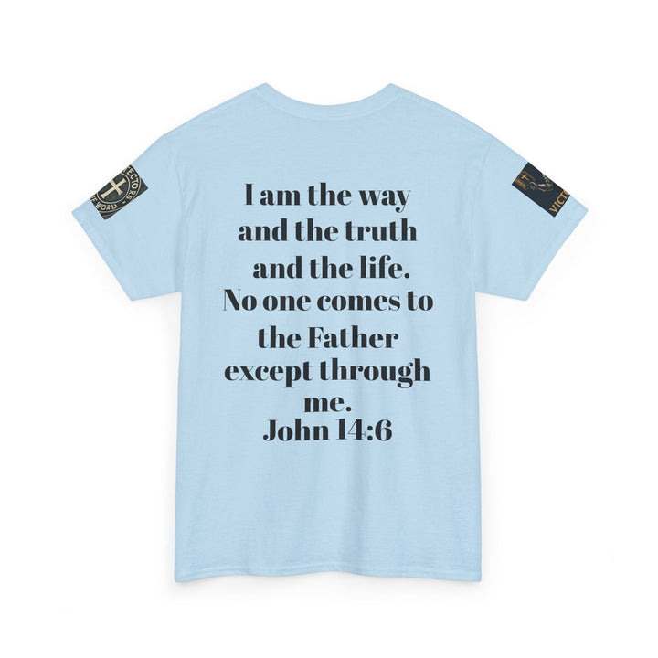 Protectors of the Word Christian T-Shirt No Sleeve Design — 'Victory' Knight Design with John 14:6 Scripture