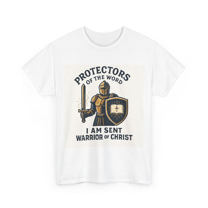 Protectors of the Word T-Shirt — Knight with Sword and Shield Literary Tee