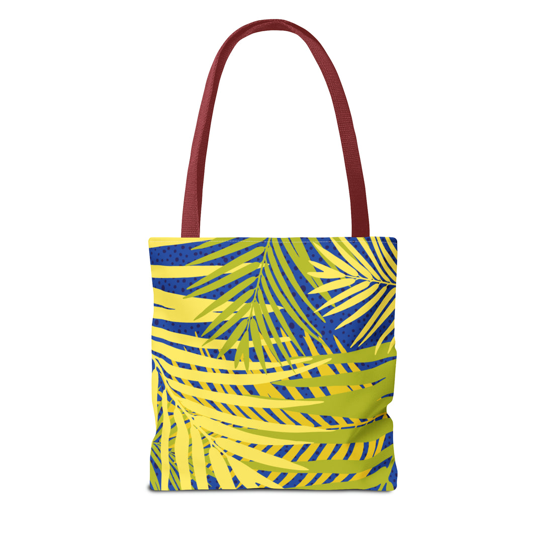 Green Leaves Pattern Over Blue Tote Bag (AOP)