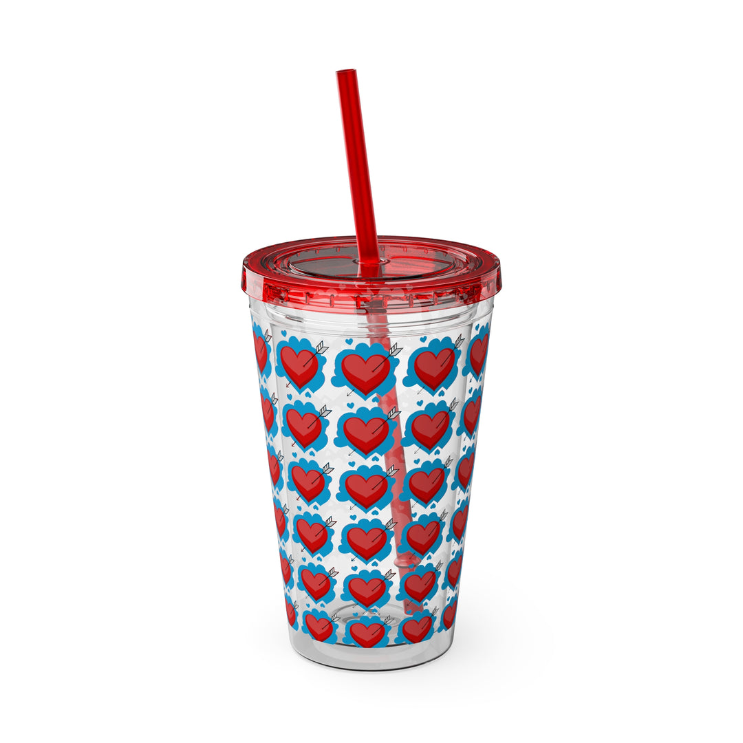 Heart Pattern Sunsplash Tumbler with Straw, 16oz