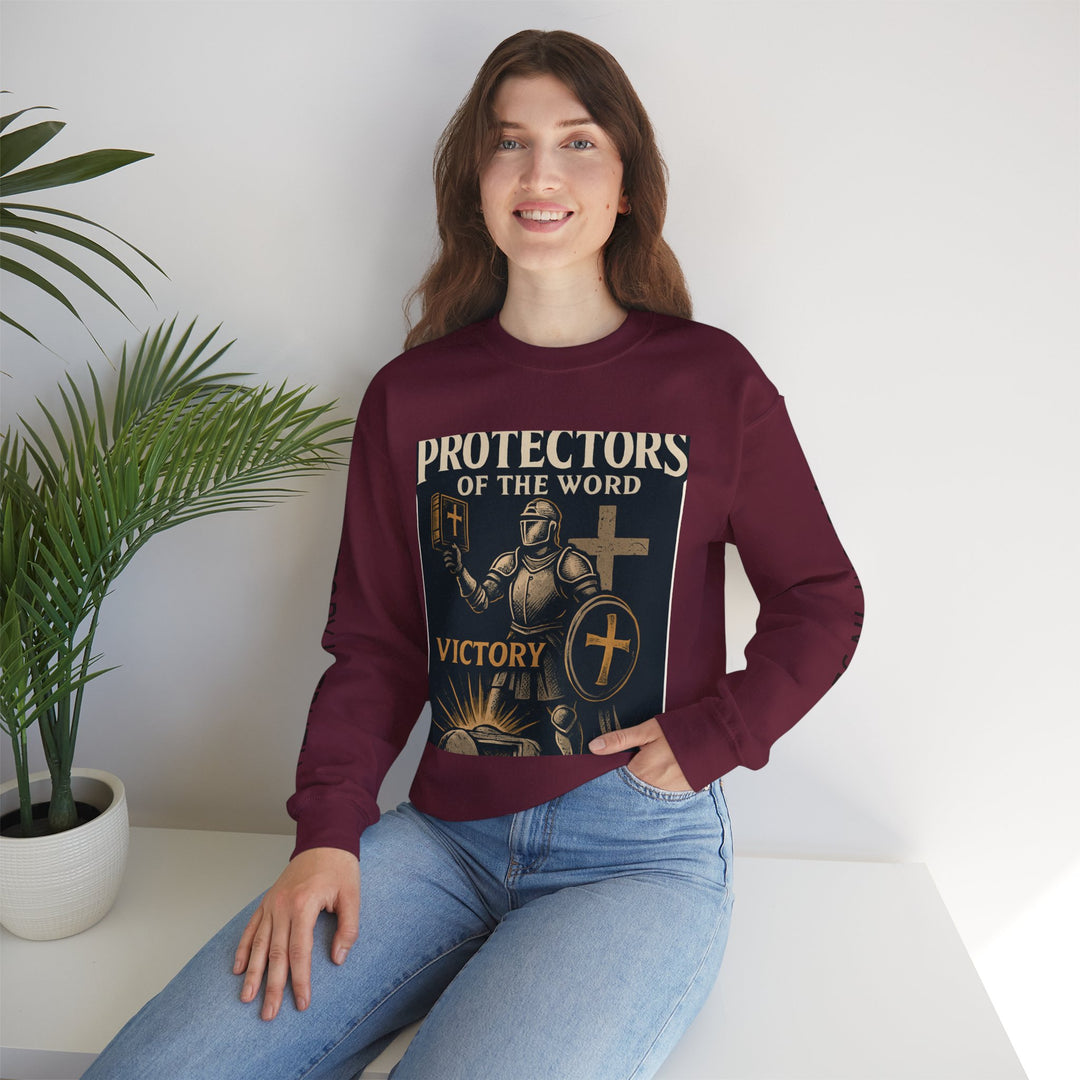 Knight Shield Crewneck Sweatshirt — "Protectors of the Word Victory"