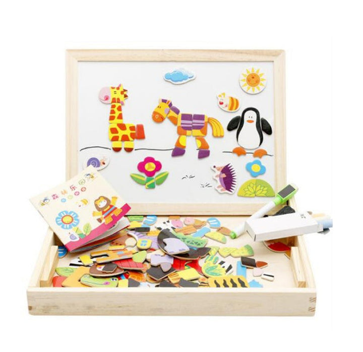 Magnetic Puzzle Drawing Board – Double-Sided Wooden Art Easel Toy