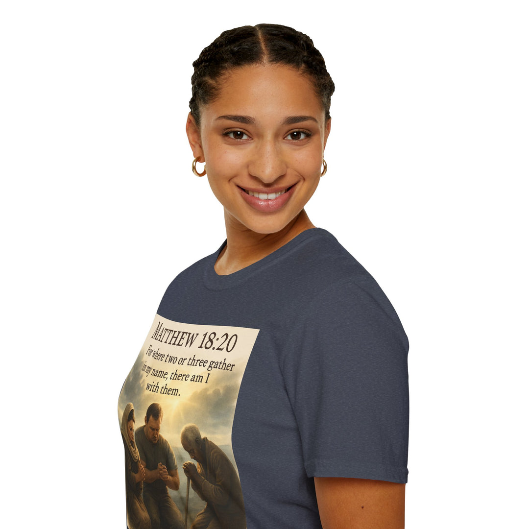 Christian Scripture T-Shirt — Matthew 18:20 and Isaiah 41:10 Faith Tee
