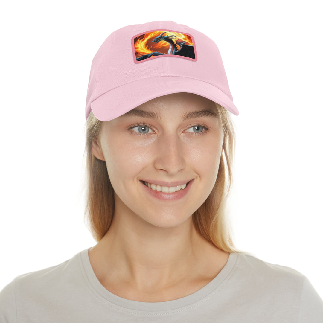 Dragon Fire Dad Hat with Leather Patch (Rectangle)