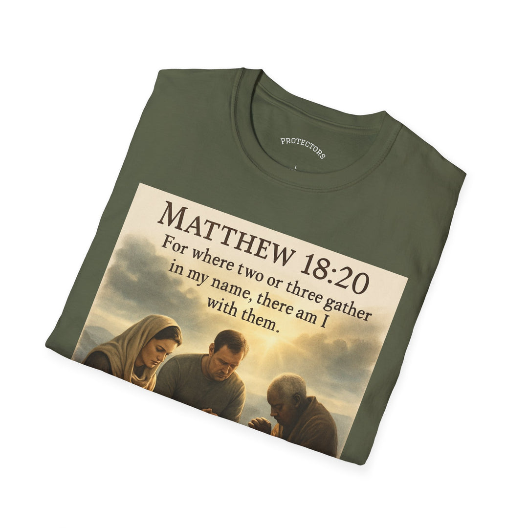 Christian Scripture T-Shirt — Matthew 18:20 and Isaiah 41:10 Faith Tee
