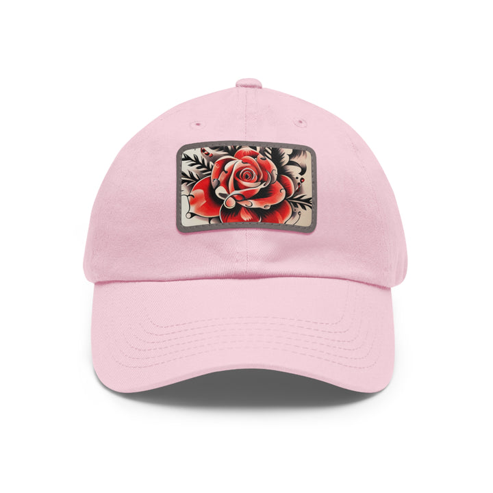 Rose Tattoo Style Dad Hat with Leather Patch (Rectangle)