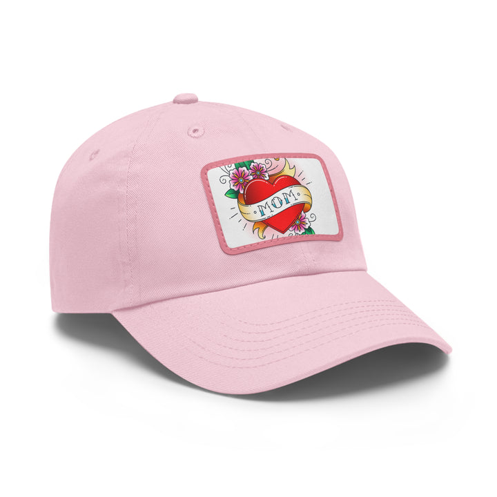 Mom Heart Dad Hat with Leather Patch (Rectangle)