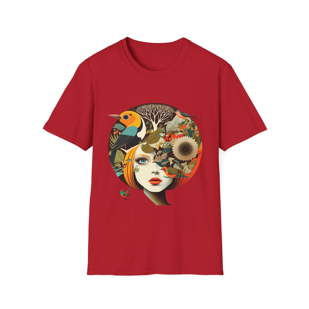 Girl With Flowers and Birds in Hair Unisex Softstyle T-Shirt
