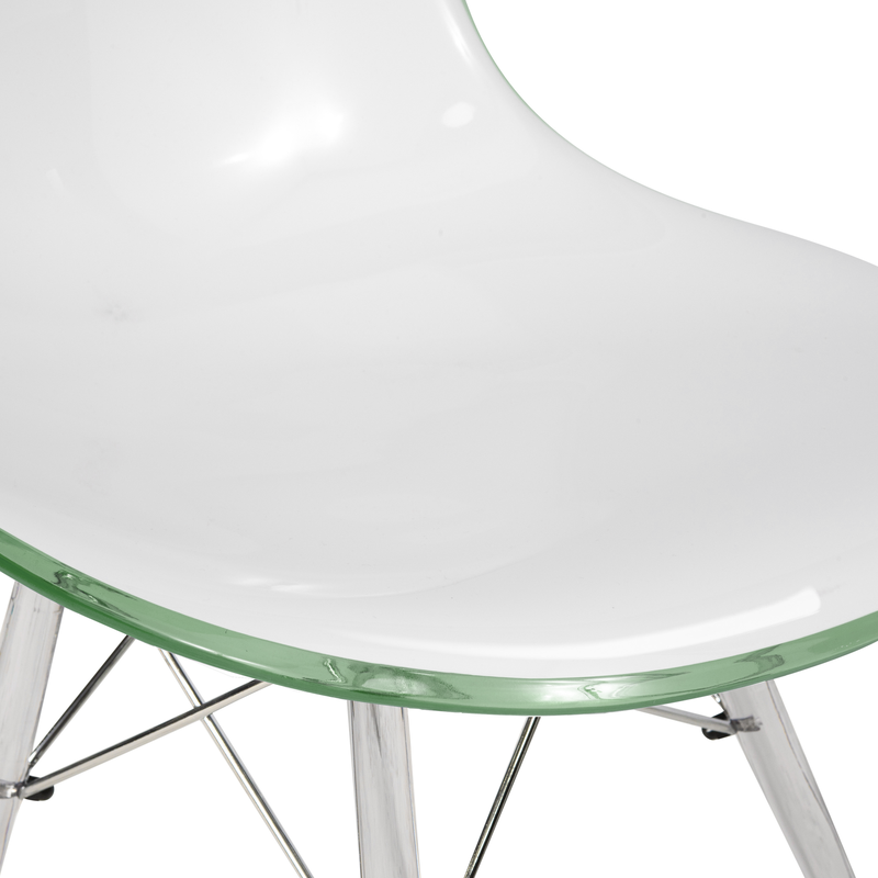 LeisureMod Dover Molded Side Chair with Acrylic Base in White Green Closeup.