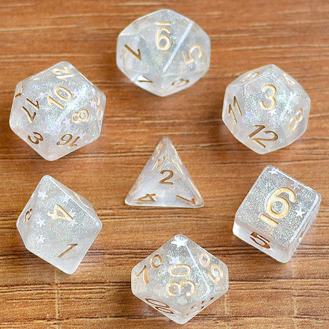 Shimmering Glitter Stars Dice Series Iridescent 7-Dice Set