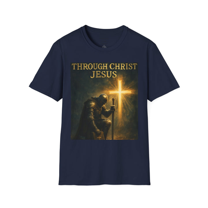 Christian Knight T-Shirt — "Through Christ Jesus" Front and "I Am Saved" Back