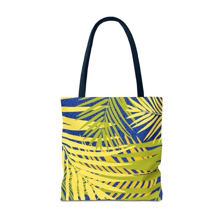 Green Leaves Pattern Over Blue Tote Bag (AOP)