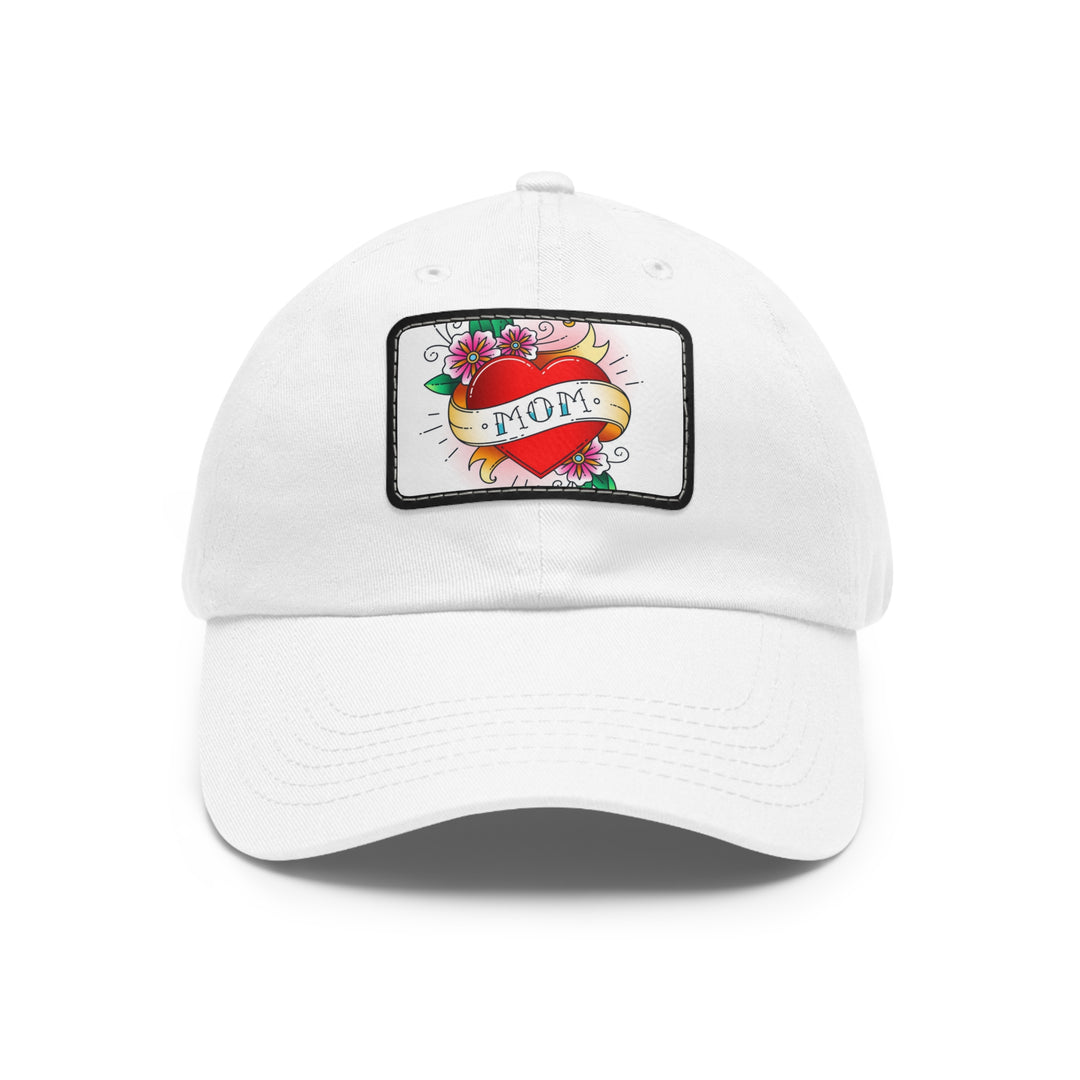 Mom Heart Dad Hat with Leather Patch (Rectangle)