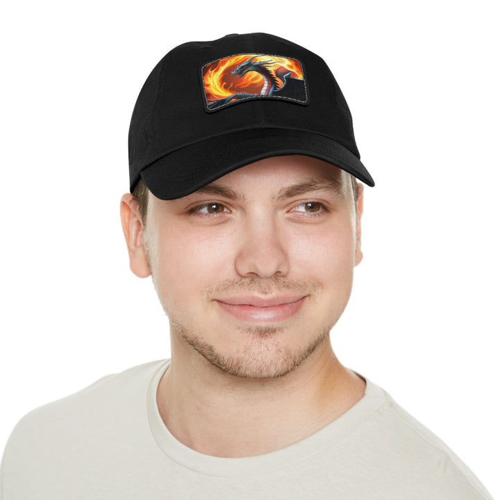 Dragon Fire Dad Hat with Leather Patch (Rectangle)