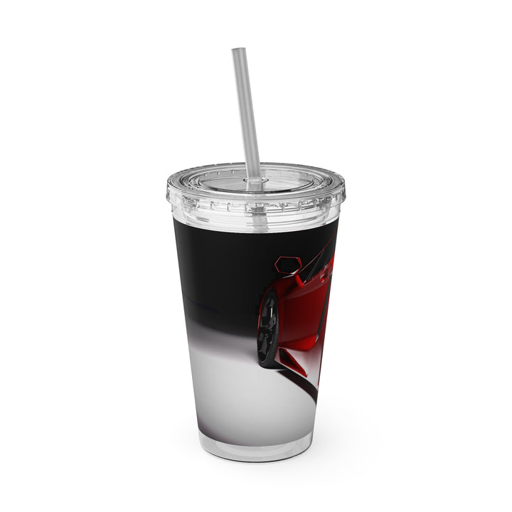 Red Sports Car Sunsplash Tumbler with Straw, 16oz