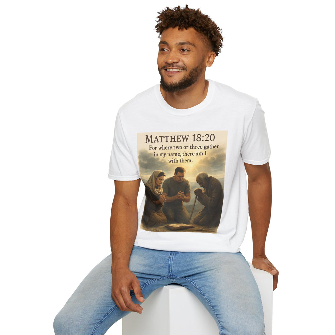 Christian Scripture T-Shirt — Matthew 18:20 and Isaiah 41:10 Faith Tee