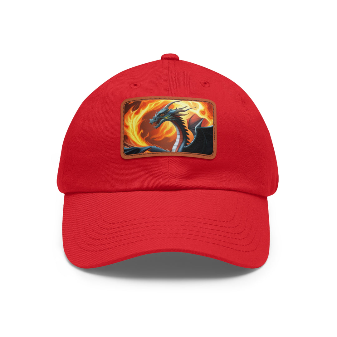 Dragon Fire Dad Hat with Leather Patch (Rectangle)