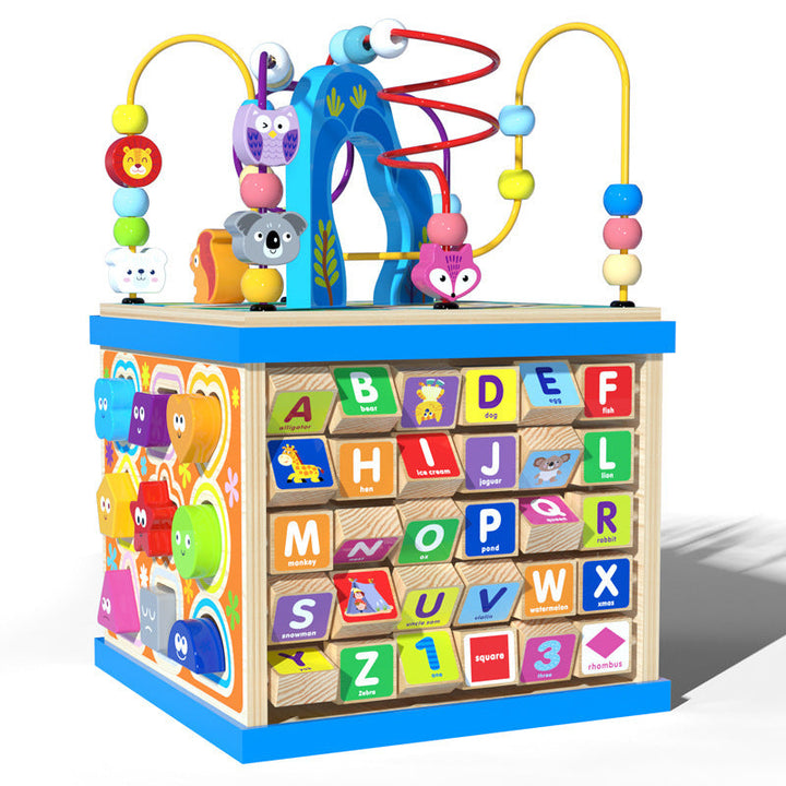 Wooden Activity Cube Toy – Multi-Functional Bead Maze and Educational Play Center
