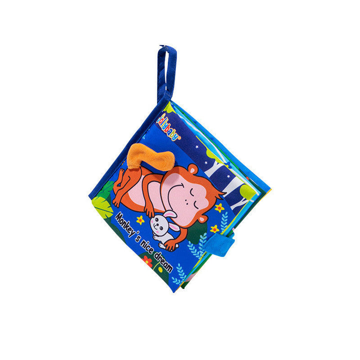 Children's soft book with colorful illustrations on a white background.