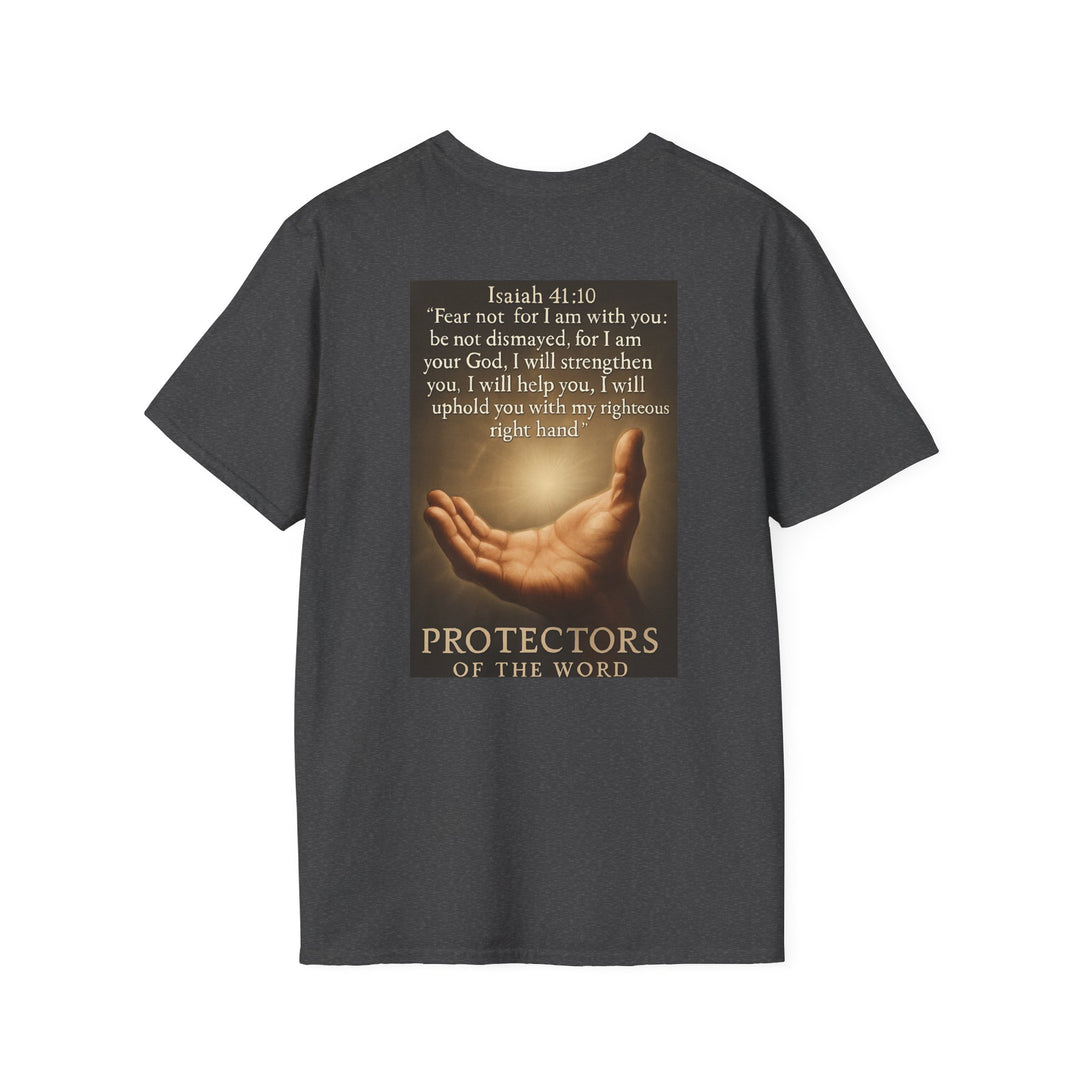 Christian Scripture T-Shirt — Matthew 18:20 and Isaiah 41:10 Faith Tee