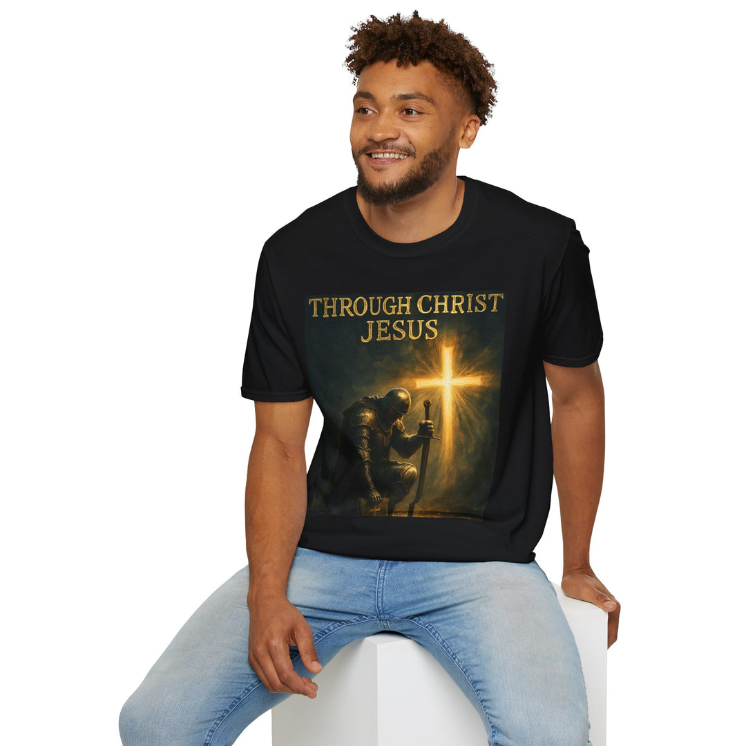 Christian Knight T-Shirt — "Through Christ Jesus" Front and "I Am Saved" Back
