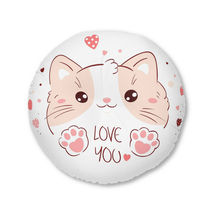 Love You Cat Tufted Floor Pillow, Round