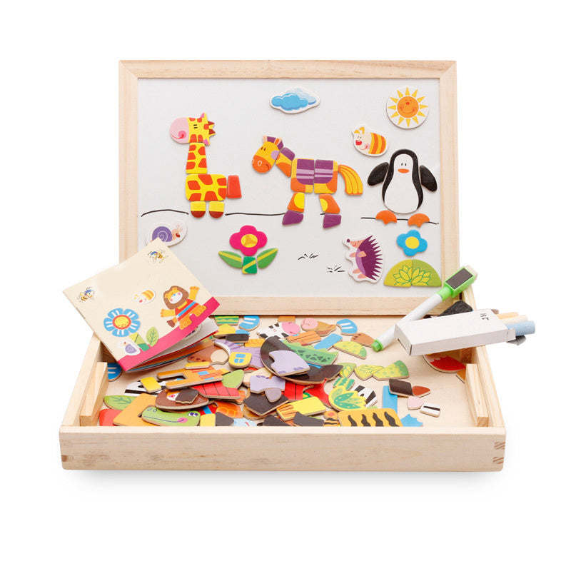 Magnetic Puzzle Drawing Board – Double-Sided Wooden Art Easel Toy