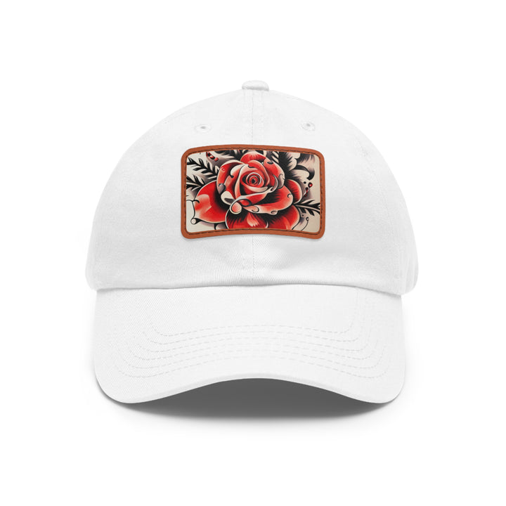 Rose Tattoo Style Dad Hat with Leather Patch (Rectangle)