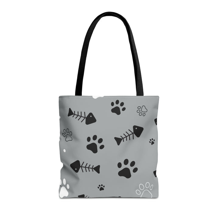 Paws and Fish Gray Pattern Tote Bag (AOP)