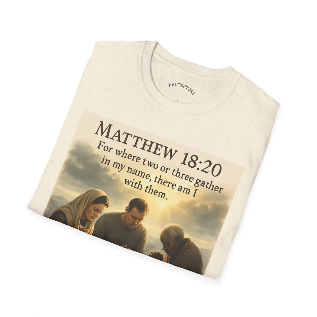 Christian Scripture T-Shirt — Matthew 18:20 and Isaiah 41:10 Faith Tee