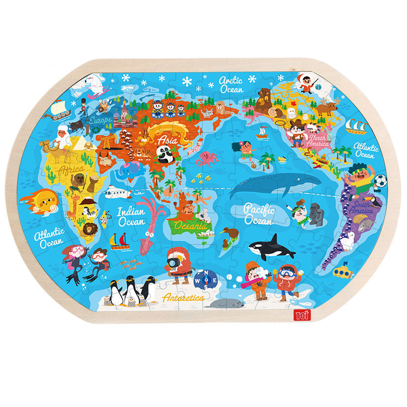 Wooden World Map Puzzle – Educational Toy for Kids and Toddlers