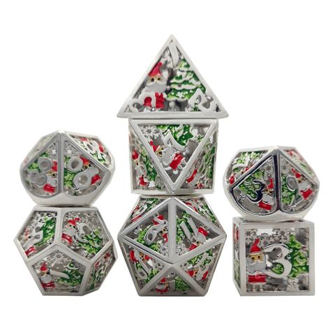 Metal Winter Holliday Santa 7-Dice Set (silver)