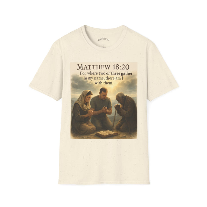 Christian Scripture T-Shirt — Matthew 18:20 and Isaiah 41:10 Faith Tee