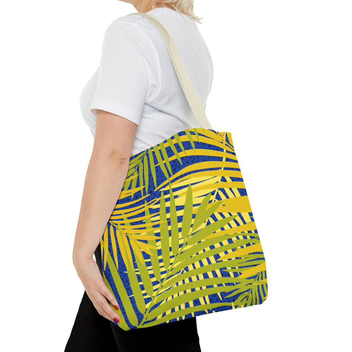 Green Leaves Pattern Over Blue Tote Bag (AOP)