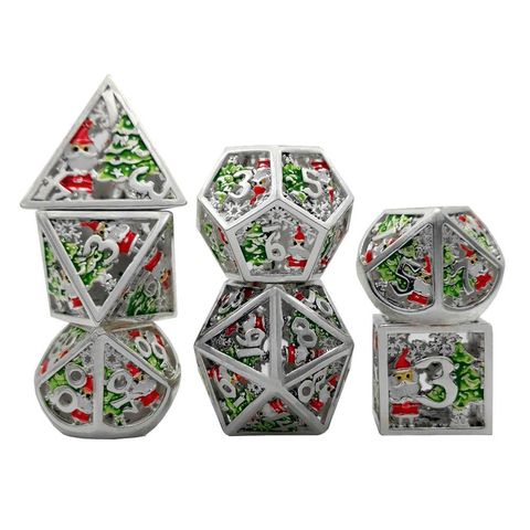 Metal Winter Holliday Santa 7-Dice Set (silver)