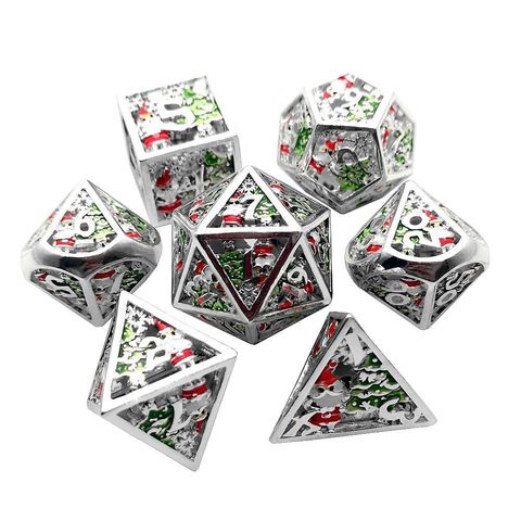 Metal Winter Holliday Santa 7-Dice Set (silver)